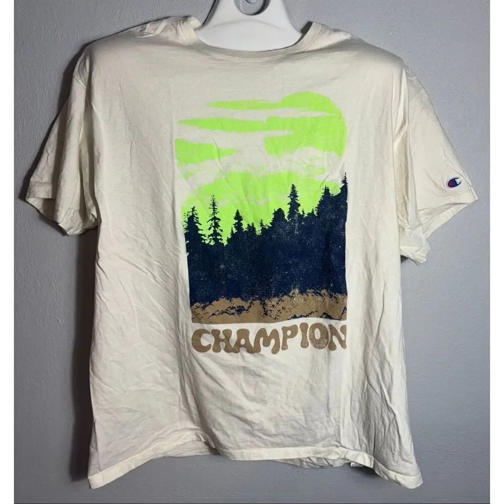 Champion Classic T-Shirt Mountains Graphic Size 2XL XXL Beige Cream